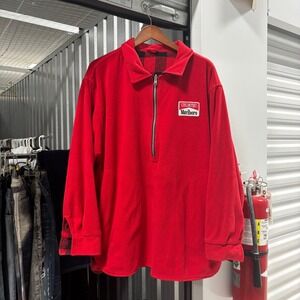 Vintage Marlboro Unlimited Reversible Fleece Quarter Zip Pullover Red Plaid XL